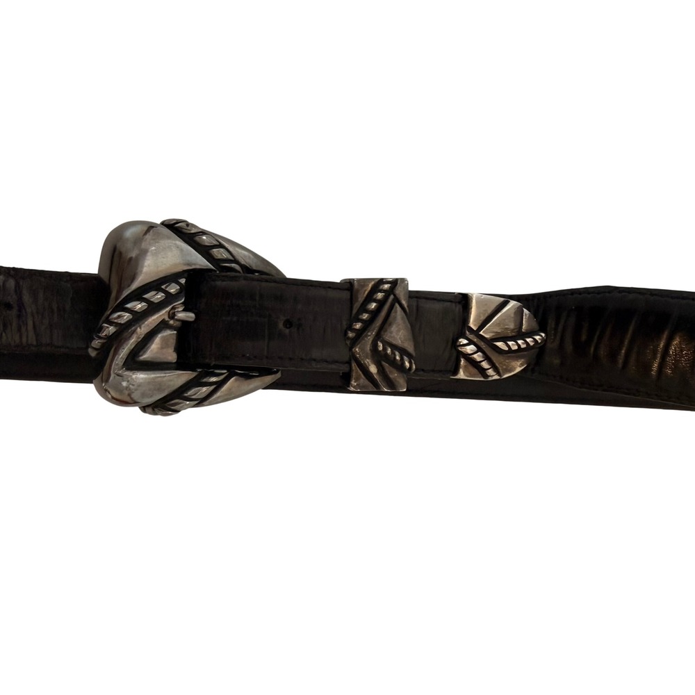Vicenza Sport Women 38 Calfskin Alligator Print Leather Belt Silver Buckle‎